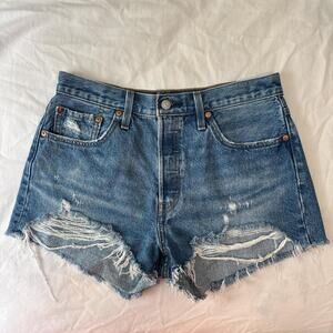 levis 501 distressed high rise denim shorts w29 vintage cutoff